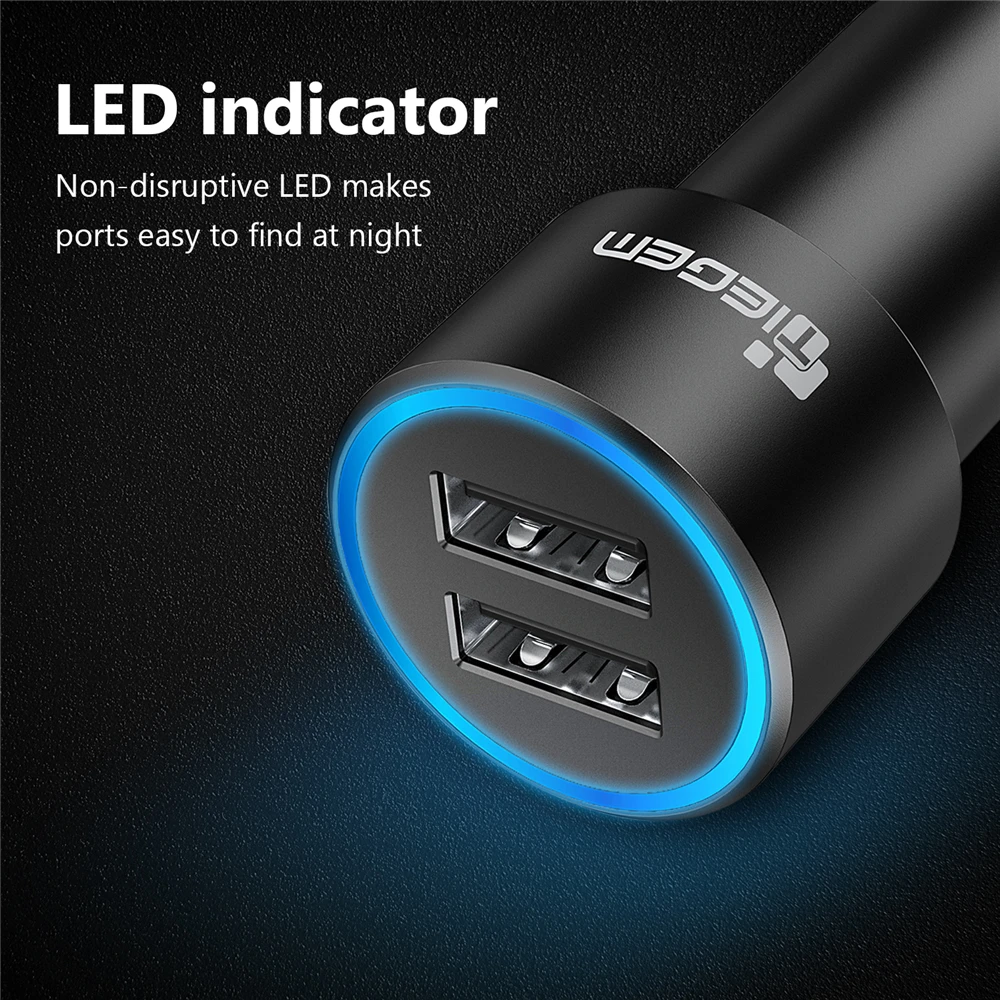 Tiegem Dual USB Car Charger 3.1A Metal Car-Charger Mobile Phone Car USB Charger Auto Charge 2 Port for Samsung iPhone Adapter