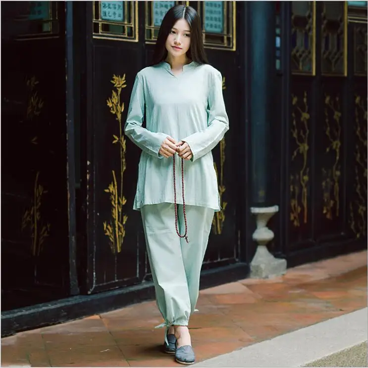 High quality Materials Cotton linen Yoga suits long sleeves sportswear Tai Chi suits body-building cosy Clothing Blouse + Pants