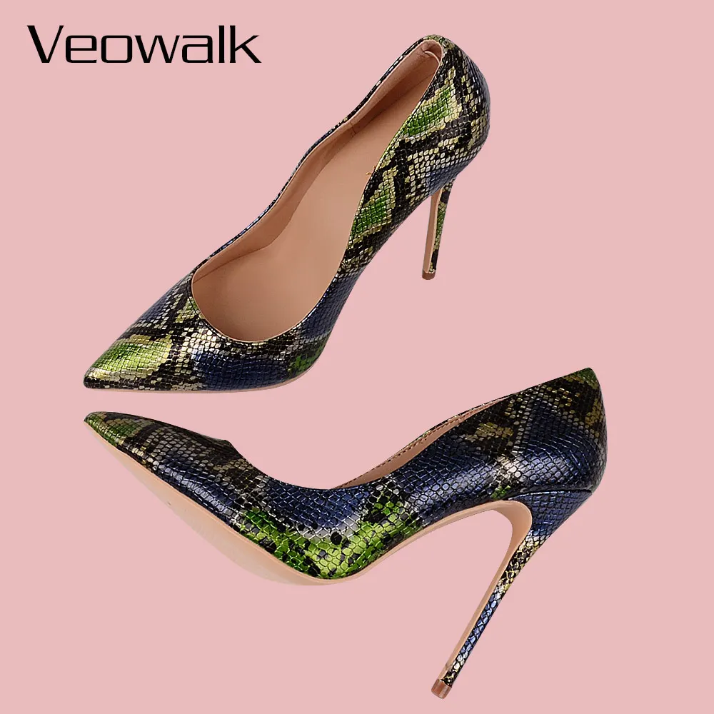 Veowalk Hot Sale Brand Italian Stylish Women Extreme High Heels Snake Printed Sexy Pumps Ladies Pointed Toe Shoes for Night Club