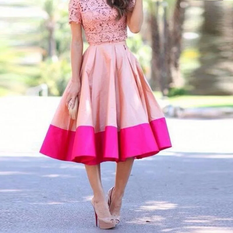 Elegant Women Skirts 2 Colors Pleat A Line Midi Skirt Casual Dream Wear jupe femme Satin Skirt