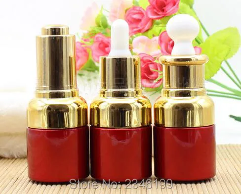 

20ML 20G Red Color Glass Oil Bottle, With Gold Color Cap Plastic Head With Dropper and Pump Head, Glass Lotion Vials, 18pcs/lot