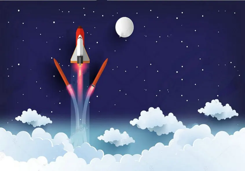 Shuttle Galaxy Space Rocket Full Moon Cloud backdrop  High quality Computer print children kids background