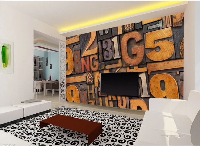 The most popular 3D murals, European style retro woodcut word wallpaper, the living room sofa TV wall bedroom wall wallpaper