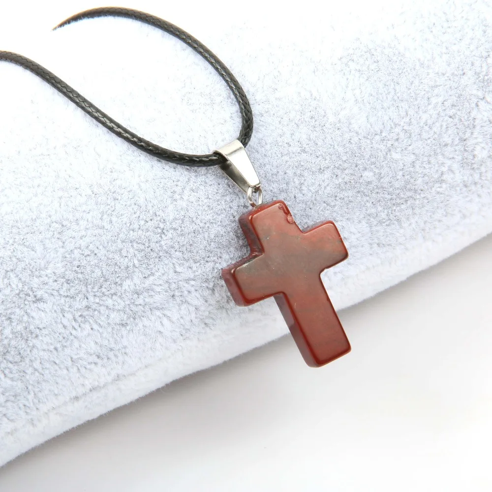 Natural Stone Necklace Blue Turquoise Cross Agate Pendant  Necklaces for Women Gifts Good Quality Wholesale image 6