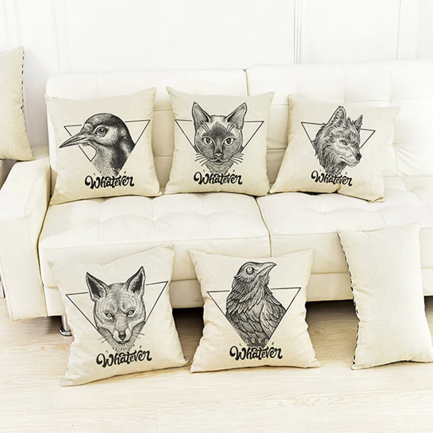 

Tatoo Animal Pattern Decorative Pillows Throw Pillow Case For Car Sofa Couch Fox Penguin Cat Bear Deer Print Cushion Cover Cases