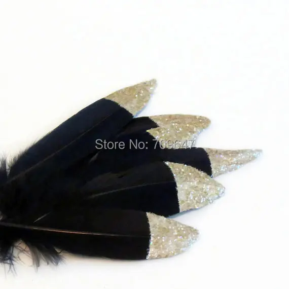 

Black Feathers! 100Ppcs/lot!Glitter Dipped Feathers,Black Goose Satinettes Feathers,Christmas Tree Ornaments,Party Supplies