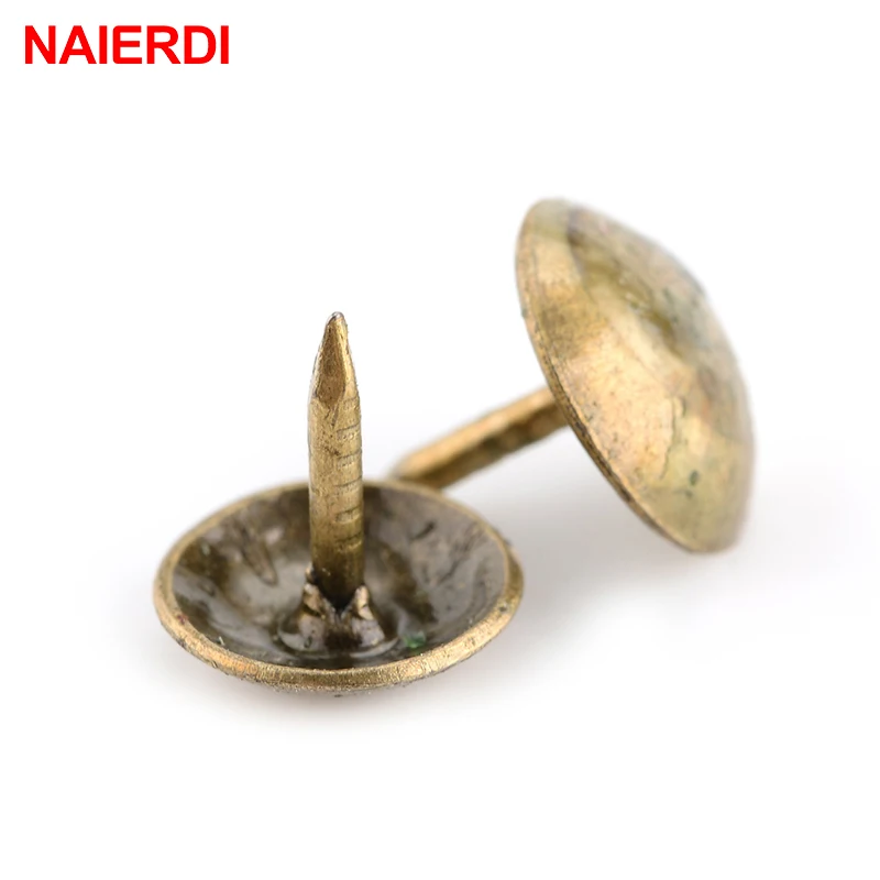 100PCS NAIERDI 8.5x16mm Bronze Tacks Antique Decorative Jewelry Gift Box Push Pin 10x10mm Door Nail For Fasteners Hardware