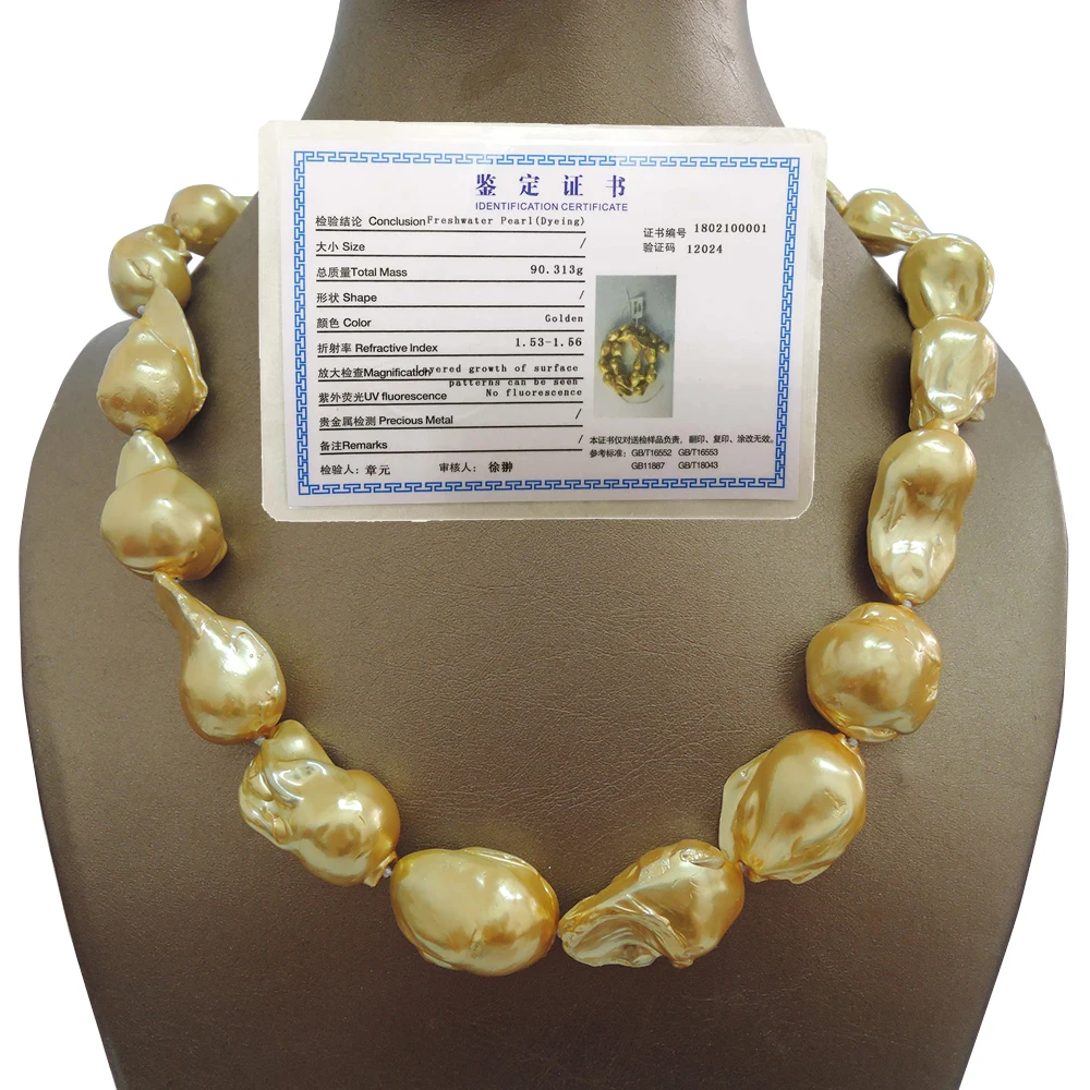 100%  FRESHWATER Baroque PEARL NECKLACE-good quality-pearl color is gold painted can\'t fade,brass good clasp 18k gold plating