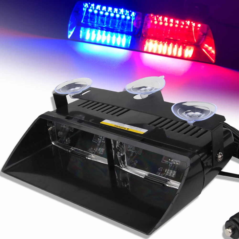 DC 12V Car LED Flashing Light S2 Suction Cup Police Lights 16LED Strobe Light 18 Flashing Mode 16LED Warning Light Signal Lamp