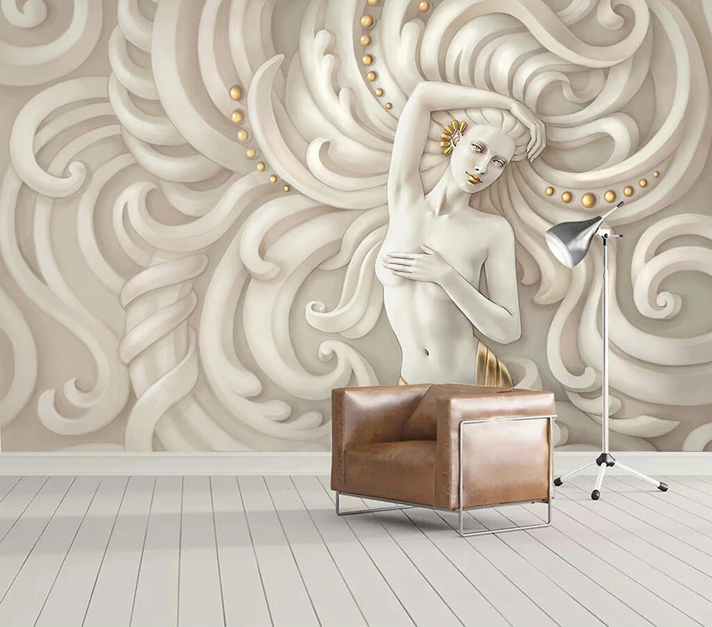 Decorative wallpaper 3d sculpture woman background wall painting