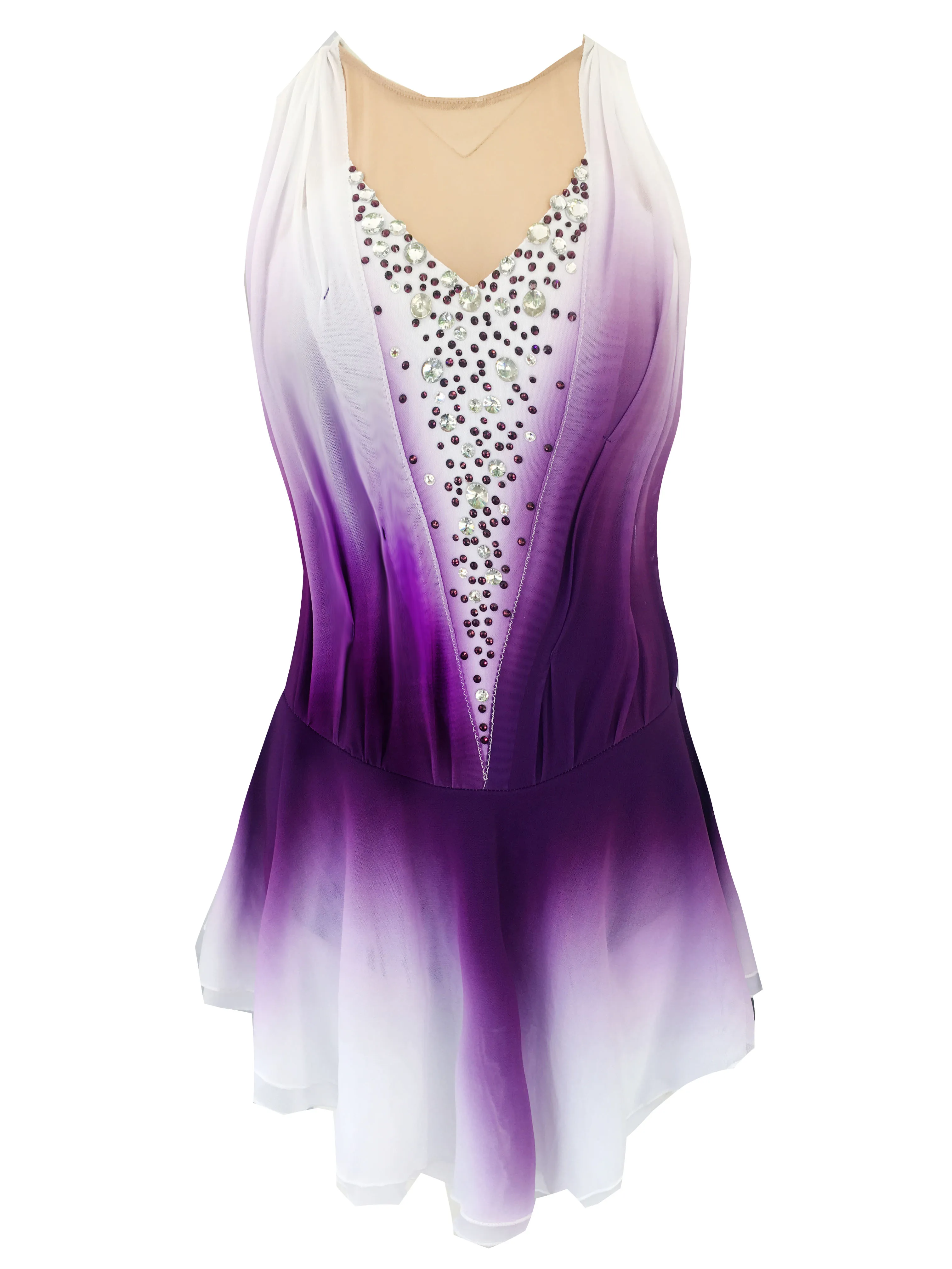 Lila Eiskunstlauf Kleid, Sleeveless Ice Skating Rock, Spandex Wettbewerb Kleider, Halb Kragen Mesh Rock