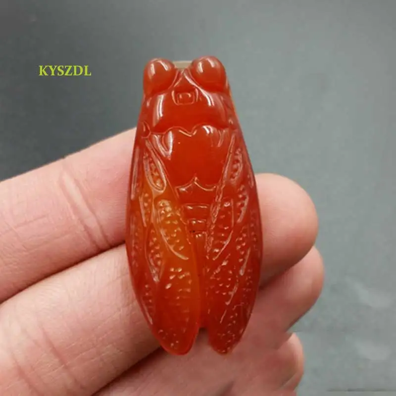 KYSZDL Natural high quality hand carved red chalcedony stone  cicadas pendant necklace Men and women birthday gift jewelry