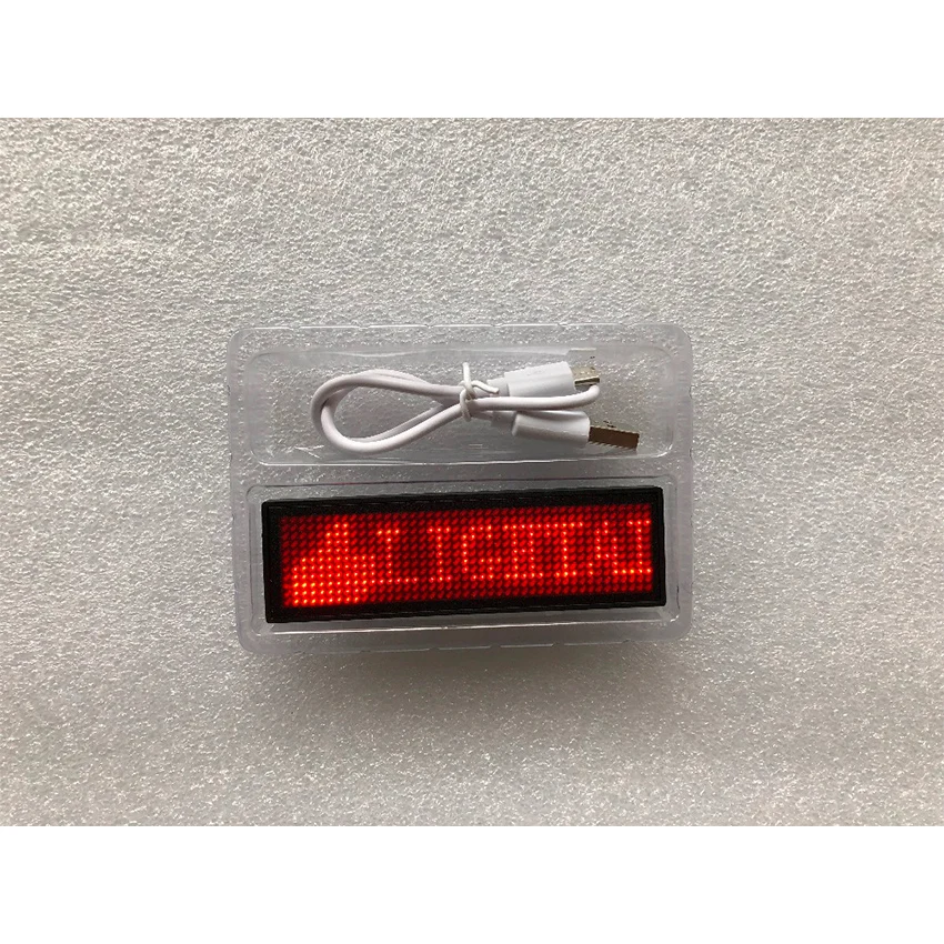 Insignia de nombre Led de desplazamiento de HD-NT44, etiqueta de nombre Led recargable por USB de un solo Color de 44x11 píxeles, para etiqueta de