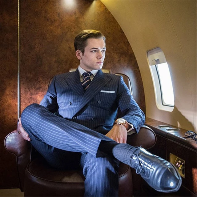 Klassieke Streep Pakken Mannen Pak Kostuum Homme Kingsman Bruiloft Bruidegom Prom Trouwjurk Double Breasted Blazer Sets 2 Stuks AliExpress