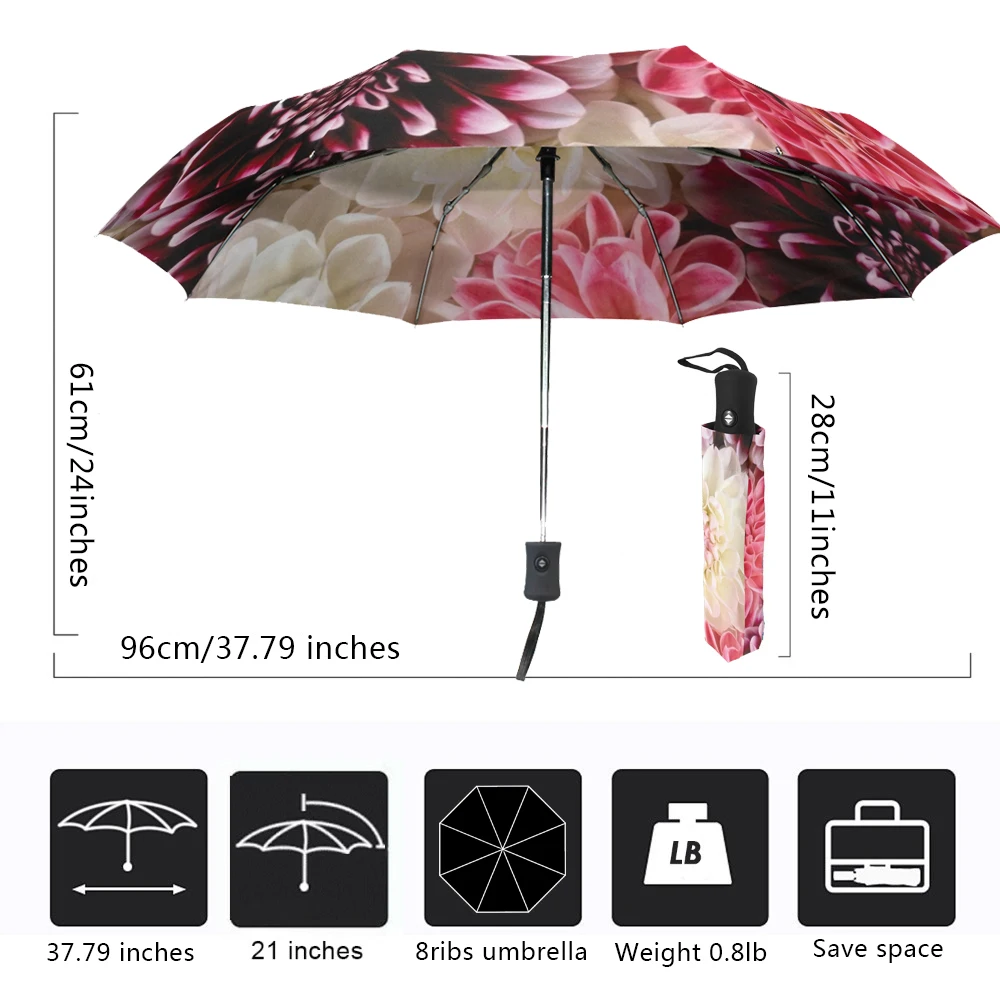 Beautiful Flower Printed Umbrella Rain Women Automatic Umbrella Three Folding Sun Protection Umbrella Male Portable Parasol