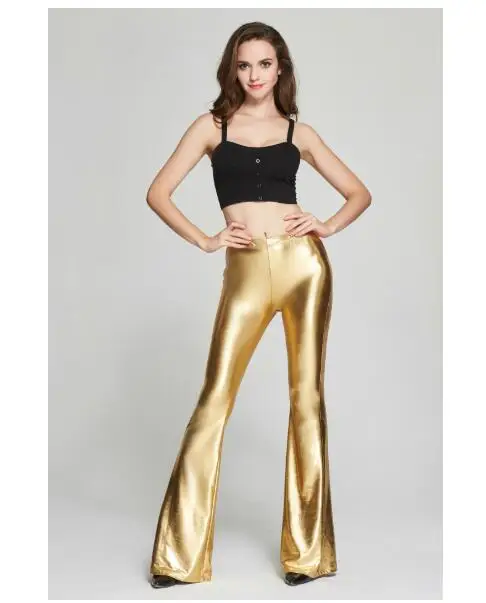 Women High Street Bell Bottoms Pants Shinny pants fashion Wide Leg Pants