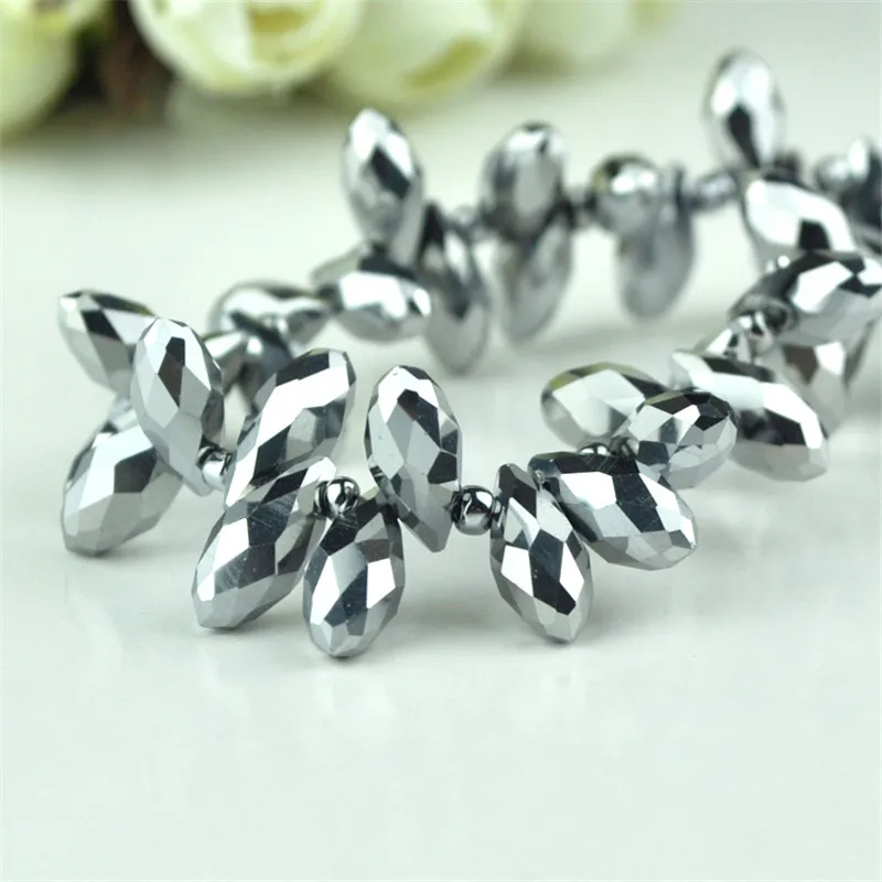 

100pcs/lot Silver Plated Crystal Teardrop Beads 6x12mm Faceted Glass Spacer Beads Pendant Bracelet DIY Beads For Jewelry Making