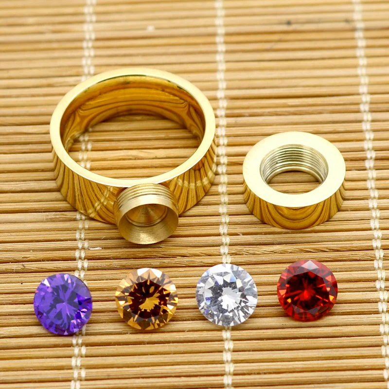 New Trendy Gold 4 Color Zircon Crystal Round Stone Ring For Women Female 316L Stainless Steel Ring Male Brand Wedding Jewelry