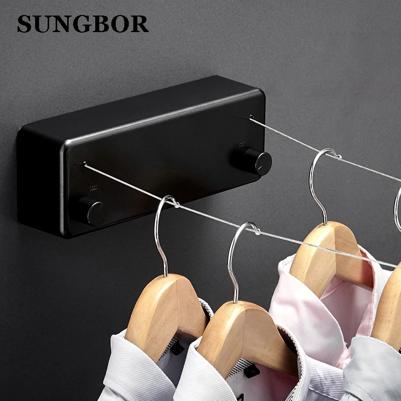 

Space Aluminum Wall Hanger Retractable Indoor Clothes Hanger Magic Drying Cloth Cord Bathroom Accessories 4M Clothesline GJ-112