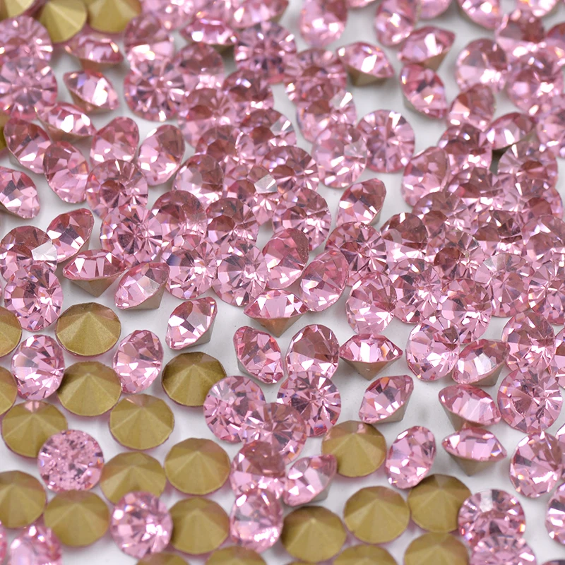 JUNAO ss6 8 10 12 16 20 30 Pink Color Point Glass Rhinestones Round Nail Art Decoration Crystals Stones Point Back Glass Strass