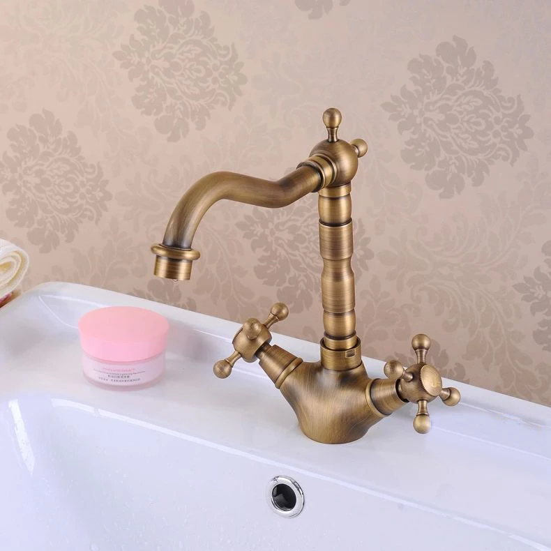 Basin Faucets Antique Brass Bathroom Sink Faucet 360 Degree Swivel Spout Double Cross Handle Bath kitchen Mixer Taps HJ-6711