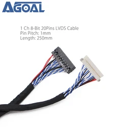 Universal 20Pin DF19-20-D8 1ch Signal 8 Bit LCD Screen Driver Board Line LVDS Screen Cable 1mm pin pitch 250mm