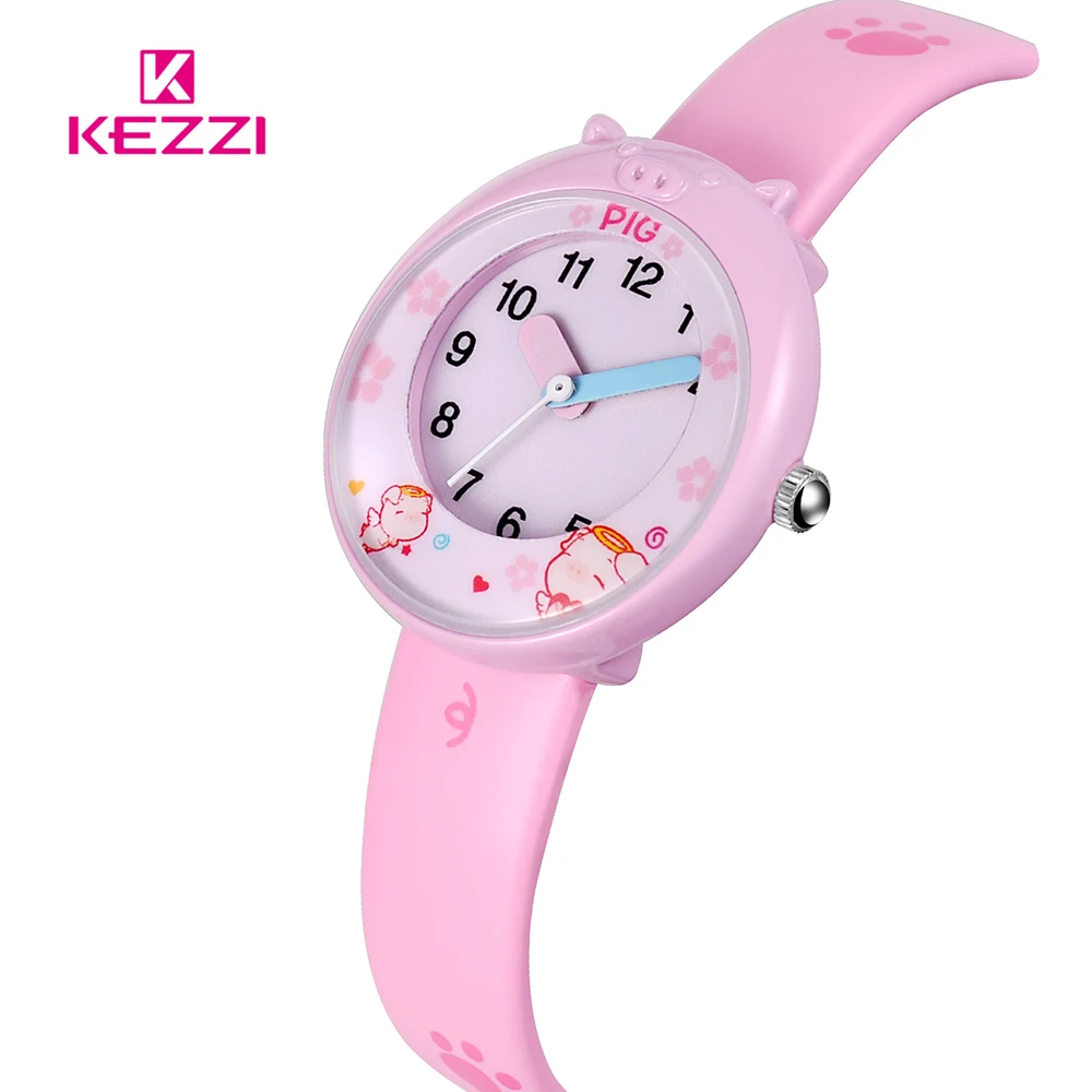 KEZZI Lovely Cartoon Pig Children Watches Creativity Numerals Dial Kids Watch Students Girls Quartz Wristwatch Relogio infantil