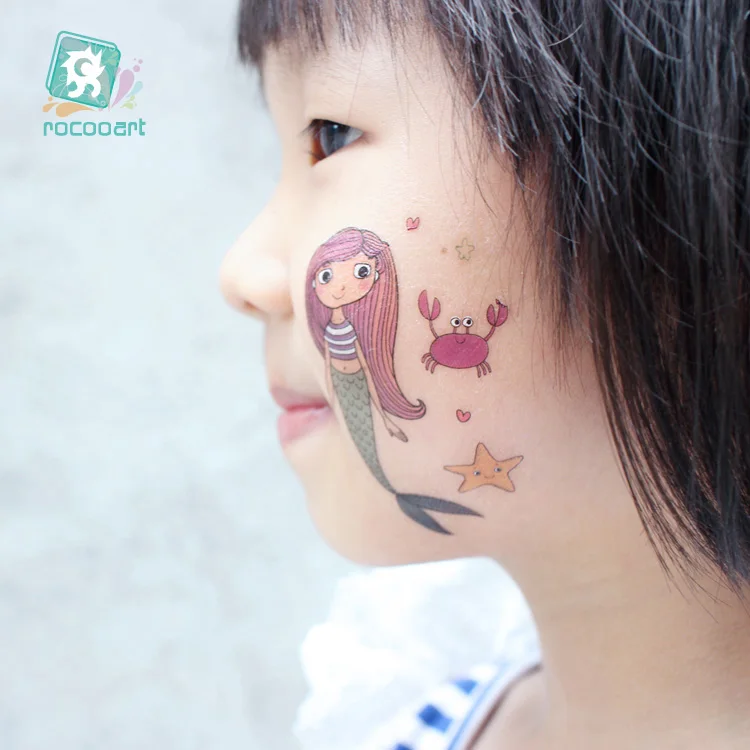 Rocooart Cartoon Mermaid Tattoo Sticker Music Boys Girls Fake Tattoo Body Art Temporary Tattoo Stickers Super Hero Taty Tatouage