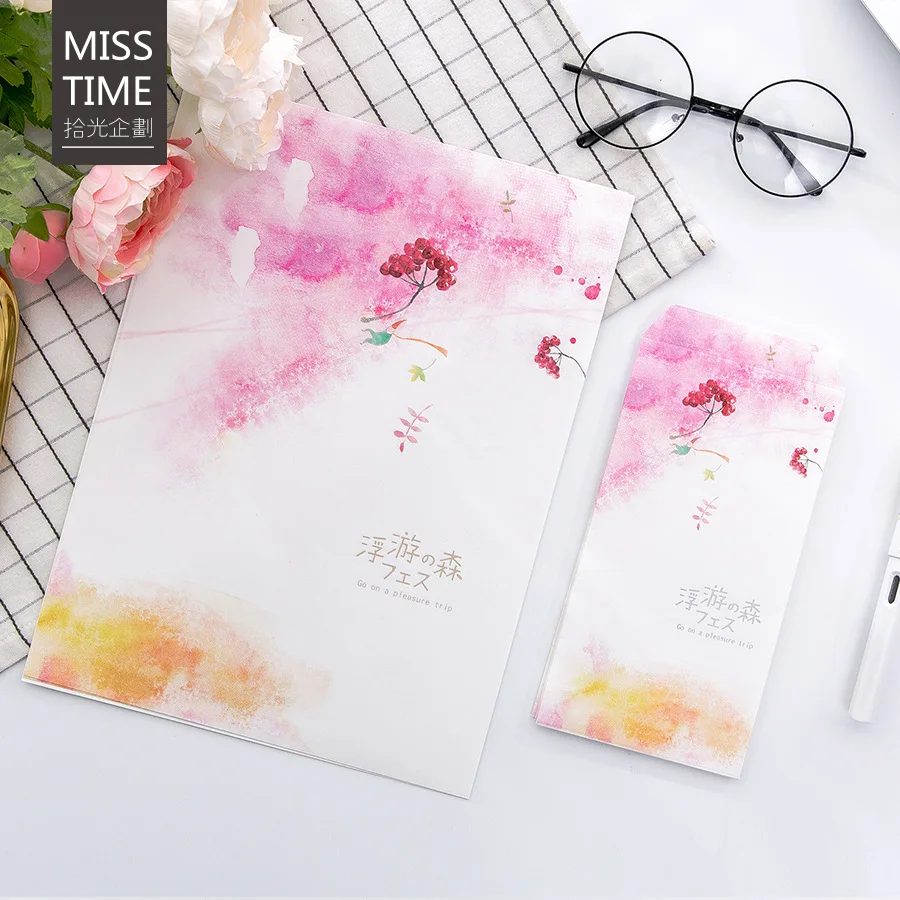 9 Pcs/Set 3 Envelopes+6 Writting Paper Floating Forest Series Envelope Letter Paper Pads Korean Stationery Office