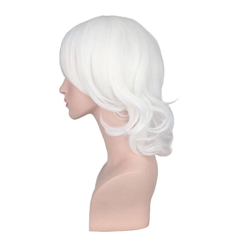 QQXCAIW Girls Short Culry Wig Cosplay Cos White Heat Resistance Synthetic Hair Wigs