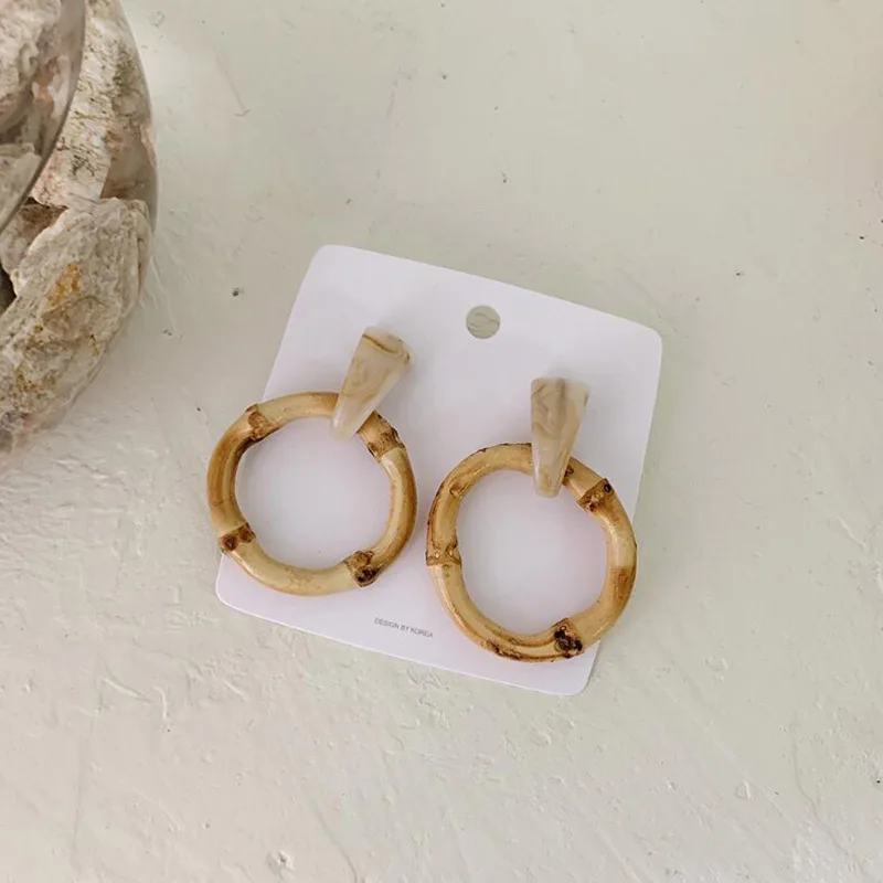 2019 New Large Round Pendant Drop Earrings Exquisite Natural Bamboo Exaggerated Circle Statement Earrings For Women Jewelry Gift