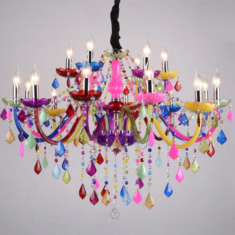 Romantic Colorful Chandelier Stained Glass Lights Ceiling Chandelier Modern Crystal Chandelier Living Room Stained Hanging Lamps