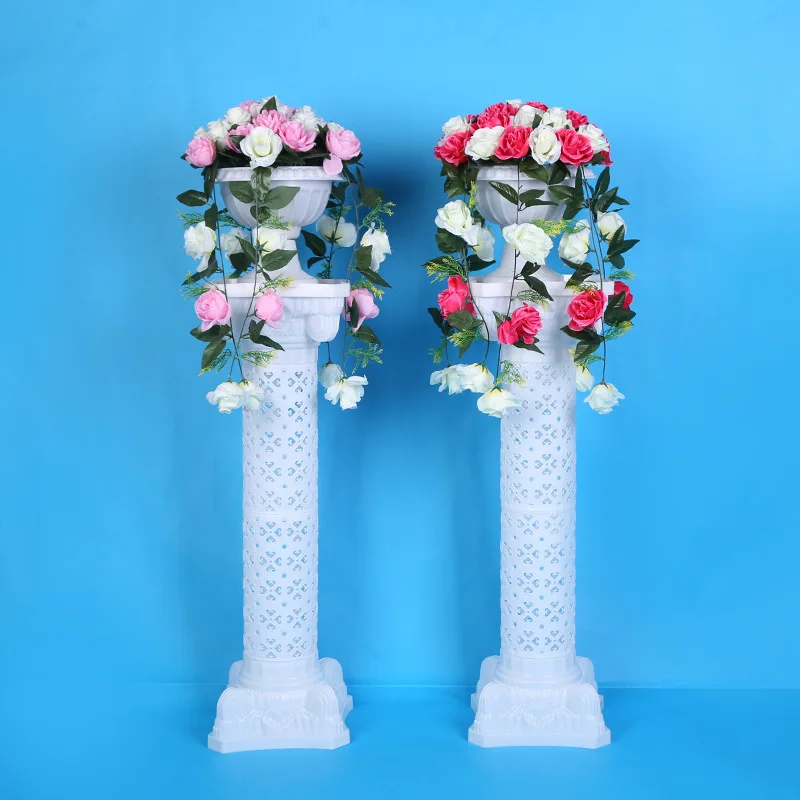 

Hollow Flower Design Roman Columns White Color Plastic Pillars Road Cited Wedding Props Event Decoration Supplies 10 pcs/lot