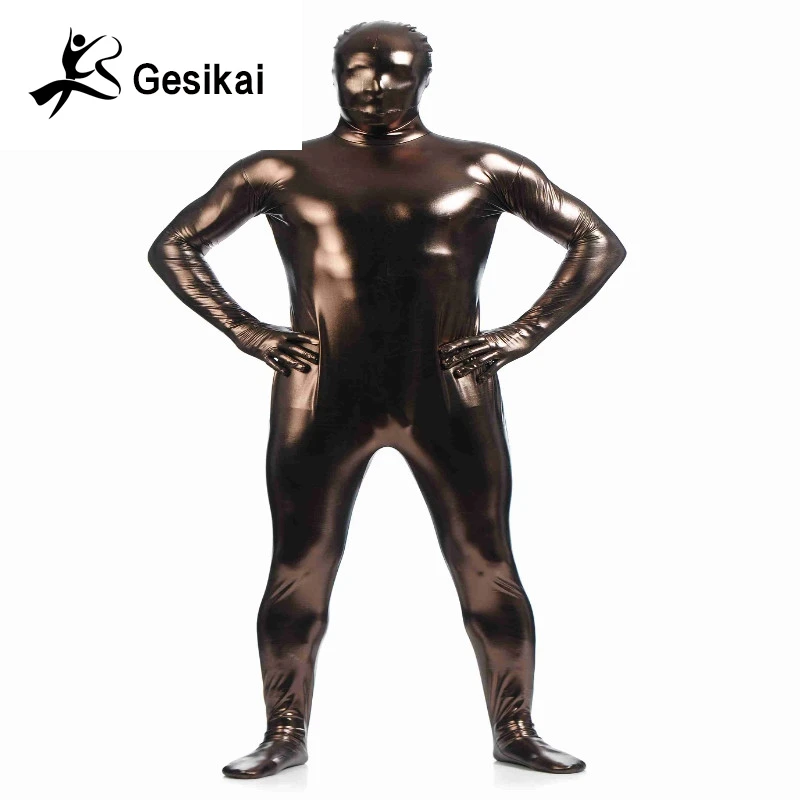 Men\'s Metallic Shiny Zentai Full Bodysuit Back Zipper Costum Made Tights Suits Men\'s Full Bodysuit Cosplay Halloween Costumes