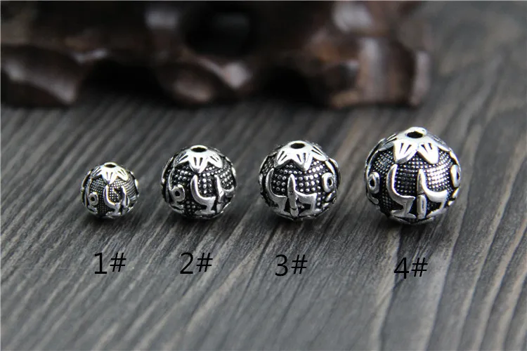 100% 925 Sterling Silver Spacer Beads 8mm 10mm 12mm 14mm Buddha Mantra Craft Charm Beads DIY Jewelry Making Bracelets Findings