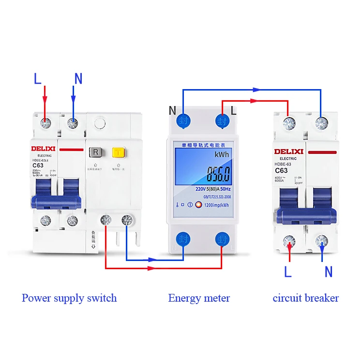 AC 220V , 50Hz 5(80)A single phase Blue LCD display multifunctional din energy meter With backlight Din type display A V W Kwh