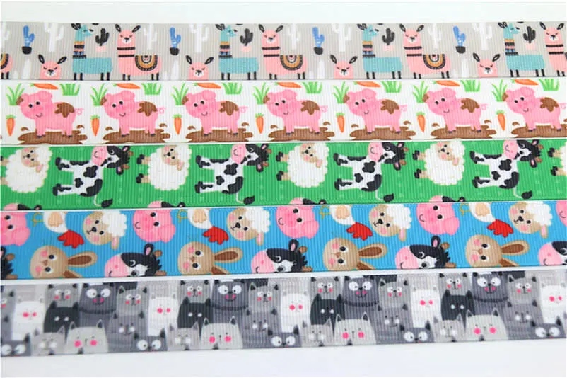 DUWES 50yards animals pig cat horse printed grosgrain Ribbon Accessory hairbow headwear decoration Wholesale OEM DIY D898