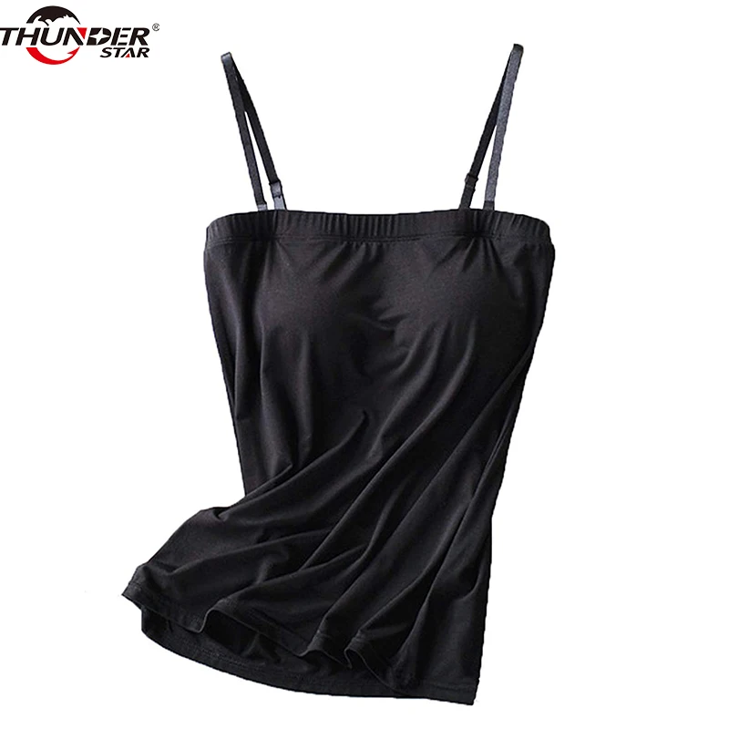 Women Vest Tank Top Modal Built In Bra Active Spaghetti Straps Camisole For Women Solid Breathable Fitness Padded Bra Tops