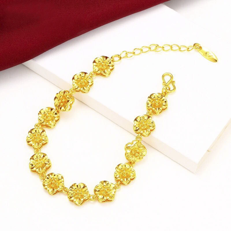 

MxGxFam ( 21 cm * 10 mm ) Elegant Flowers Bracelet Jewelry For Women Cassical Designs 24k Pure Gold Plated Fashion Jewelry