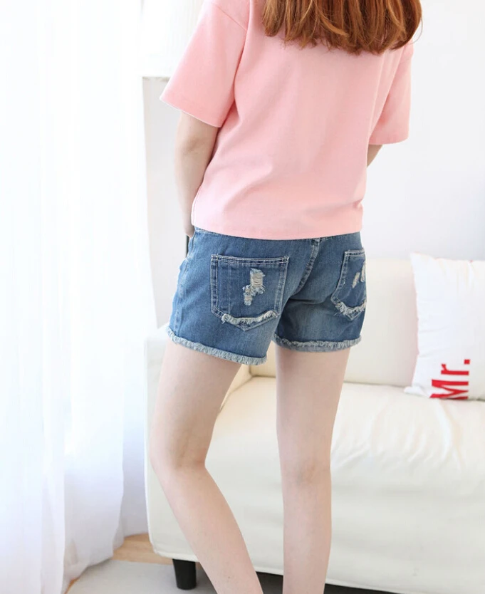 Pregnant summer short jeans casual maternity crimping shorts clothes adjustable waist simple thin abdominal care woman pants