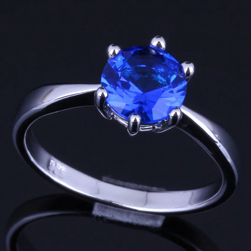 

Cute Round Blue Cubic Zirconia Silver Plated Ring V0104