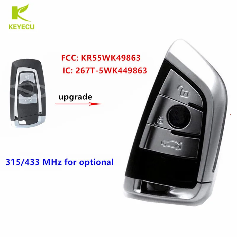 

KEYECU Replacement Silver Smart Remote key Fob 3 Button 315MHz/433MHz for BMW F Series CAS4+/ FEM FCC ID: KR55WK49863