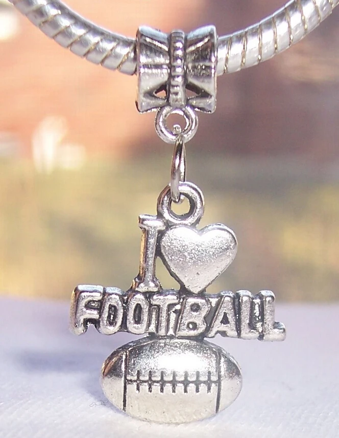 HOT !!! Fashion Dangle Charm Tibetan Silver I Heart Football Pendant With Macroporous Beads Connector Accessories Jewelry q44