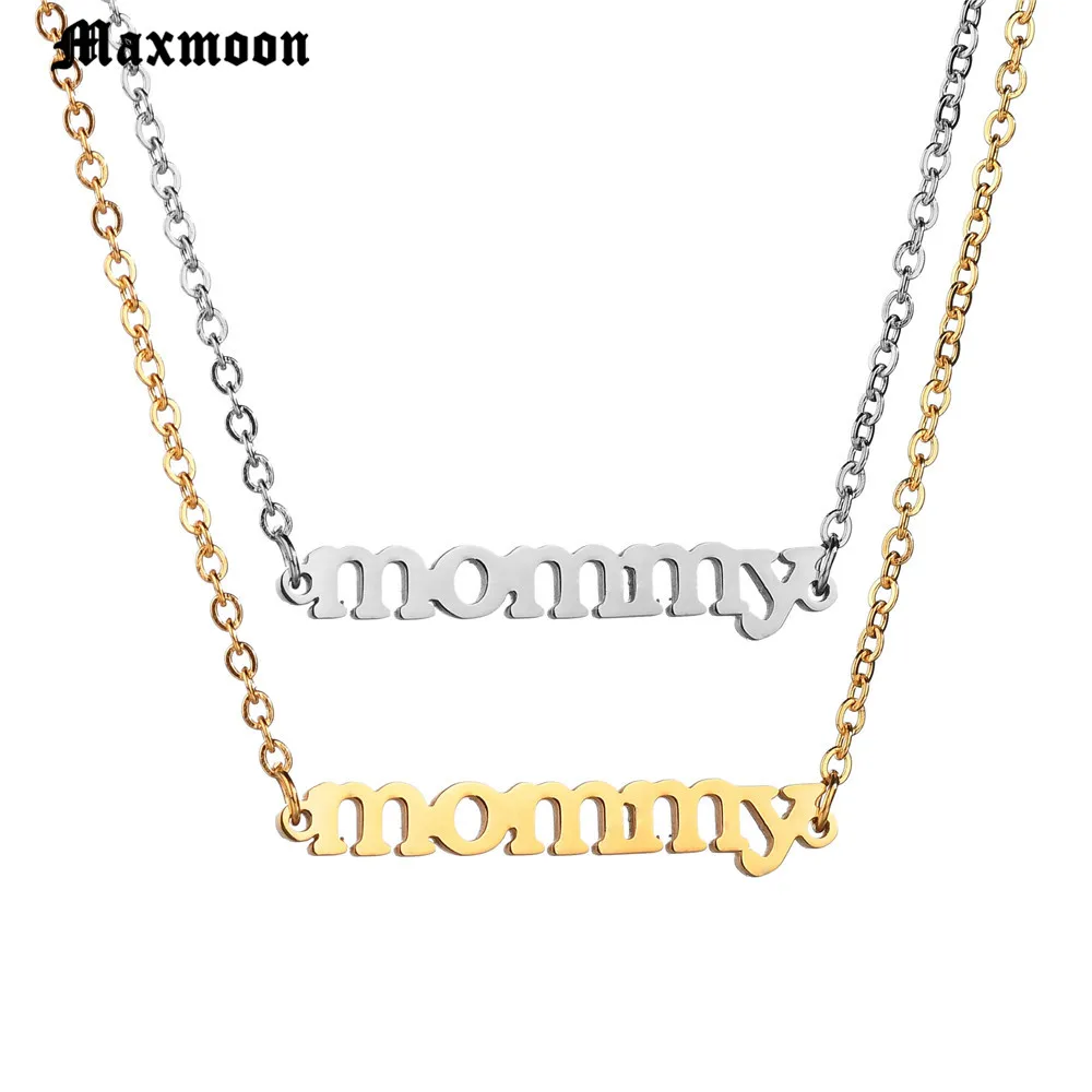 Maxmoon Love Mom Necklaces  Pendants Silver Color/Gold Chain Stainless Steel Custom Letter Personalized Mommy Choker Necklace