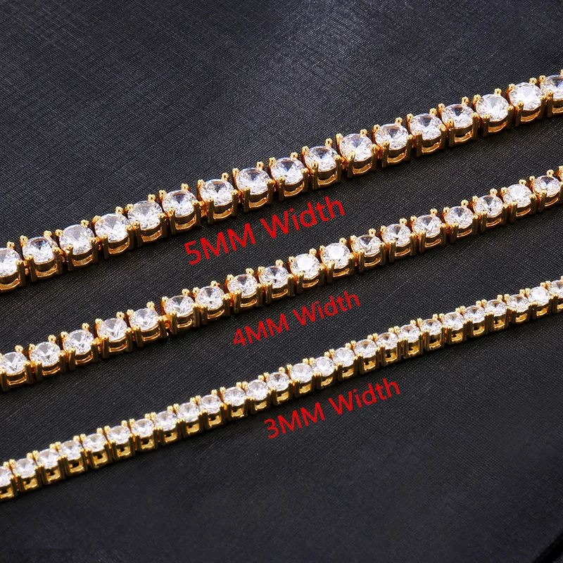 Hip Hop 3/4/5MM Micro Pave Cubic Zircon 1 Row Copper Tennis Chain Bracelet Bling Mens Bracelet For Men Jewelry