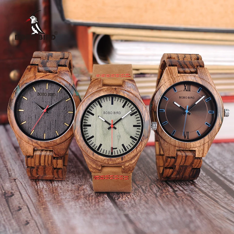 BOBO BIRD-Montre en bois pour hommes, design spécial, à quartz, dans une boîte cadeau en bois personnalisée, livraison directe