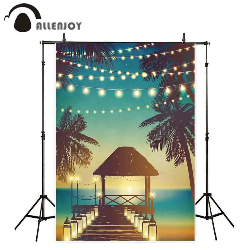 Allenjoy photography backdrops dusk seaside Led twinkle light trees pavilion scenery photophone background photozone photocall