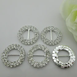 10pcs Round Diamante Rhinestone Buckle Chair Sash Ribbon Slider 15mm