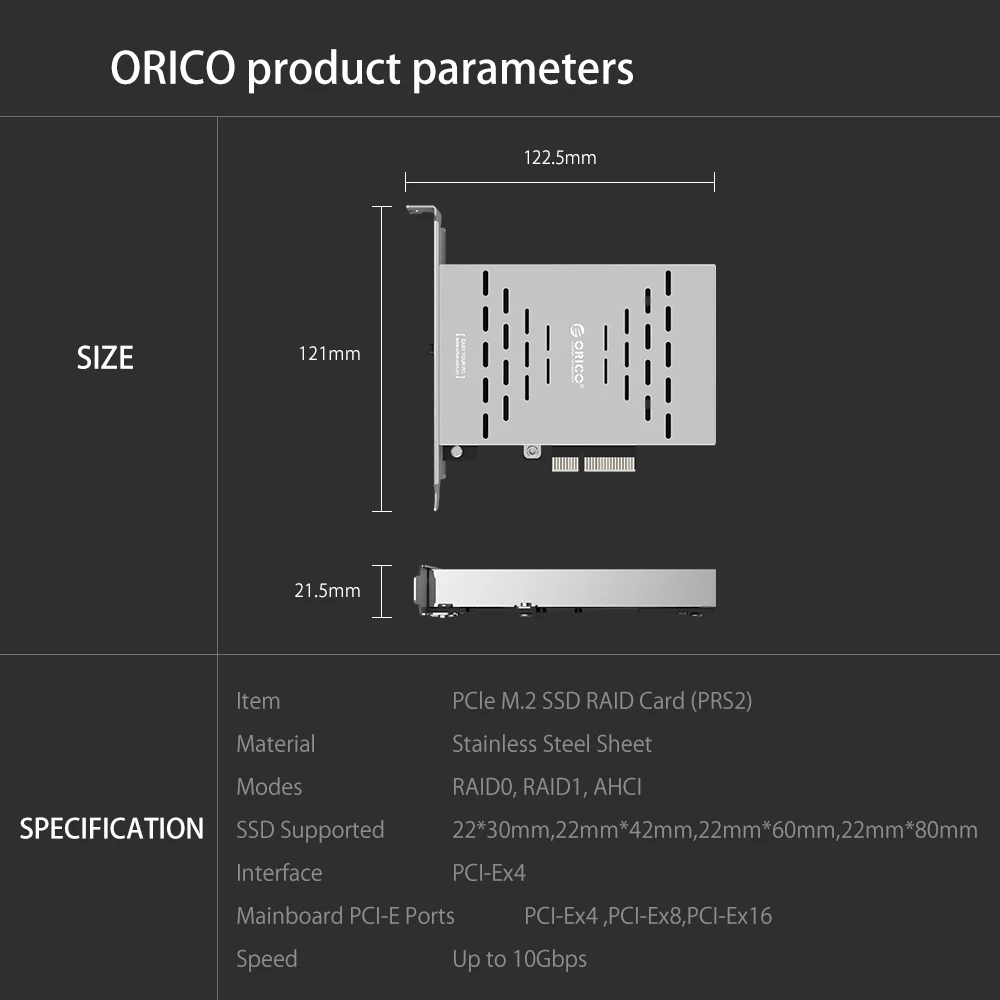 Imagem -06 - Orico-ssd Cartão Pci-e M.2 Pci-e M.2 Ssd Alta Velocidade Expansão do Disco Rígido Aço Inoxidável