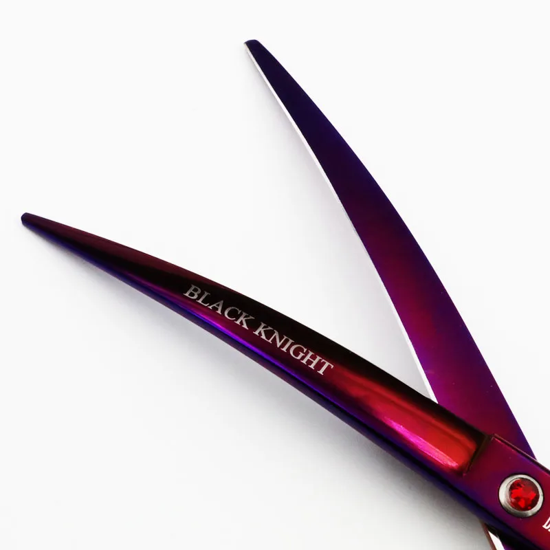 BLACK KNIGHT Professional Hairdressing Hair scissors 7 inch Cutting Barber shears Curved downward pet scissors purple style